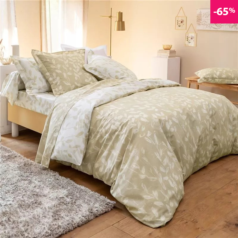 Linge de lit bicolore motif feuilles - BECQUET CRÉATION